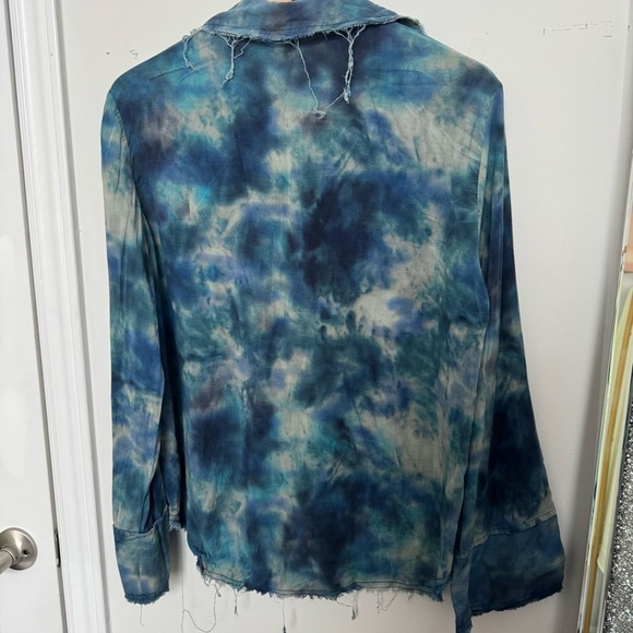 Zara Blue Tie-Dye Women's Top blouse L - Picture 6 of 6